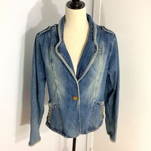BOHO VTG 90-S CASSIDI UNIQUE JEAN JACKET SIZE 4 BEADS CRYSTALS